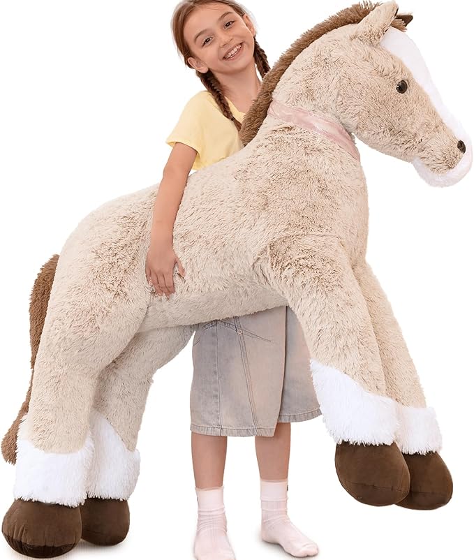 Tezituor 71inches Lifesize Horse Stuffed Animal, 6ft Ride Realistic Stuffed Horse Plush Toy for Boys Girls, Hugging Soft Pony Plush Body Pillow for Kids Adult