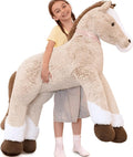 Tezituor 71inches Lifesize Horse Stuffed Animal, 6ft Ride Realistic Stuffed Horse Plush Toy for Boys Girls, Hugging Soft Pony Plush Body Pillow for Kids Adult