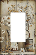 Rustic Flowers Daisy Floral White Wooden Planks Decorative Outlet Covers 1 Gang Single Rocker Light Switch Cover Plate Wall Plates GFCI Faceplate for Farmhouse Home Decor