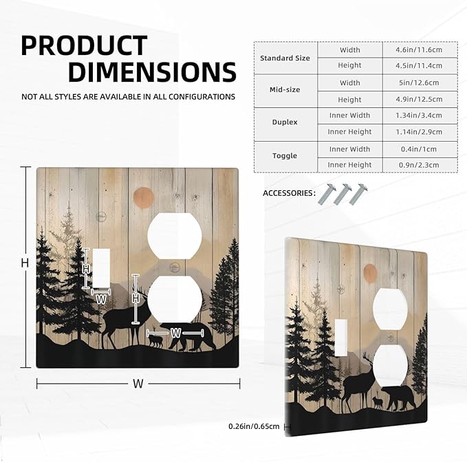 Wallplates Wood Board Wildlife Cute Bear Deer Forest Rustic 1 Toggle 1 Duplex Switch Plate Electrical GFCI Faceplate Decorative Light Switch Covers for Bathroom Farmhouse Decor