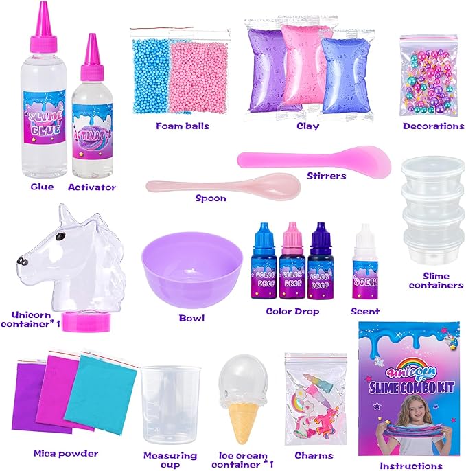 ZOnFRTO Mini Unicorn Slime Kit for Girls - Glimmer Crunchy, Butter, and Galaxy Slime for Kids 6-12 - Party Favors for Children