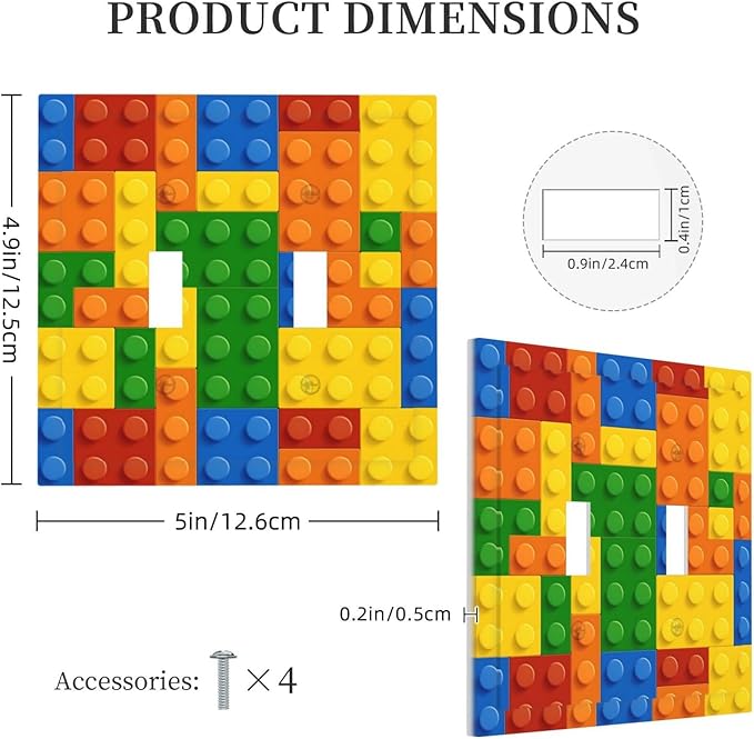 Building Blocks Theme Colored Bricks Print Decorative Switch Plates 2 Gang Double Toggle Outlet Light Switch Cover Wall Plate Electrical Faceplate for Room Office Home Decor