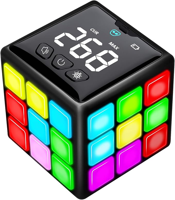 Xinbeiya Rechargeable Handheld Cube with Games - 15 Fun Brain & Memory Games with Score Screen for Kids Teens - Christmas Easter Birthday Gifts for Boys Girls Ages 6-12+ Years Old (Black)
