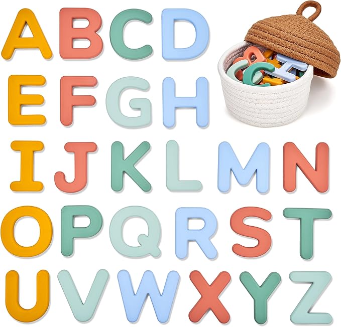 JoyCat Silicone Alphabet Magnetic Letters, 26 Uppercase ABC Fridge Magnets for Kids 3+, Preschool Learning Refrigerator Toy Set, Birthday Gifts for Boys & Girls (Subtle Color)