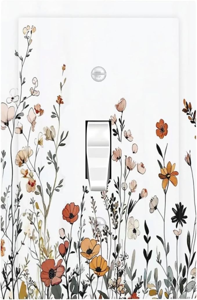 Decorative Light Switch Cover Vintage Wildflower Colorful Plants Floral 1 Gang Single Toggle Device Electrical Faceplate Switchplates Decorator Outlet Wall Plate For Bed Room Living Room