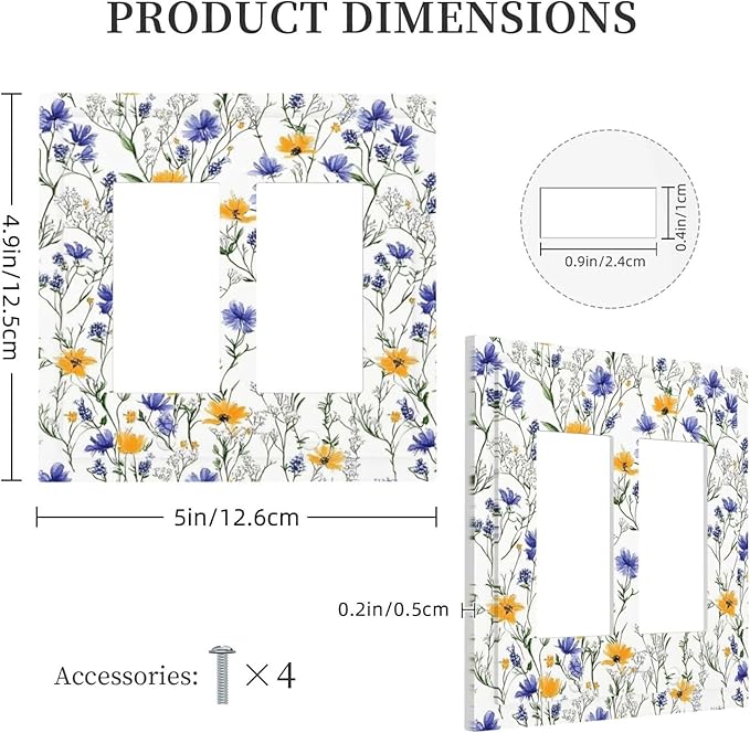 Decorative Outlet Covers Floral Colorful Green Leaf Wildflower 2 Gang Double Gfci Rocker Electrical Wall Panels Light Switch Cover Plate For Bed Room Living Room Decor