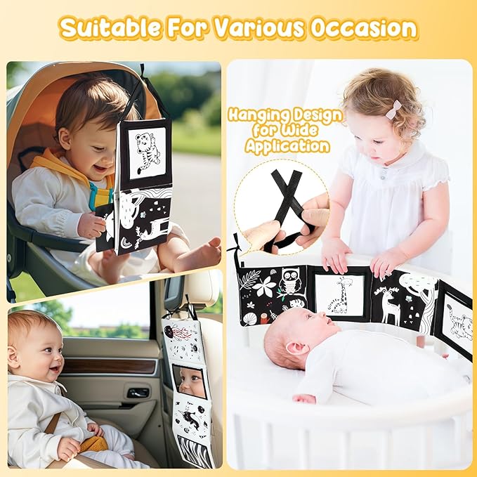 URMYWO Tummy Time Mirror Toys, Visual Stimulation Learning Cards, High Contrast Black and White Baby Toys for Newborn, Soft Baby Book for Infant 0-12 Months, Baby Boy Girl Shower Gift