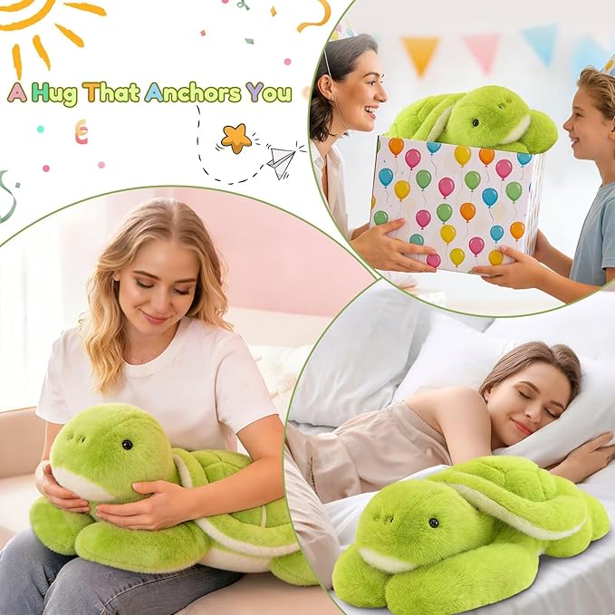 QUIRAI Weighted Stuffed Animals Turtle Plush, 24" | 3.3 lb Turtle Stuffed Animal, Pillowfort Weighted Plush Animals & Cute Plushies Gifts for Kids Adults