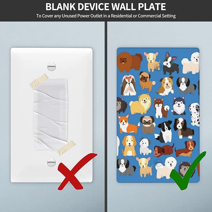 Cute Animal Dogs Puppy Decorative Outlet Cover Single Blank Light Switch Plate Cover Electricity Receptacles Plates For Home Kitchen Living Bedroom 4.5 * 2.76