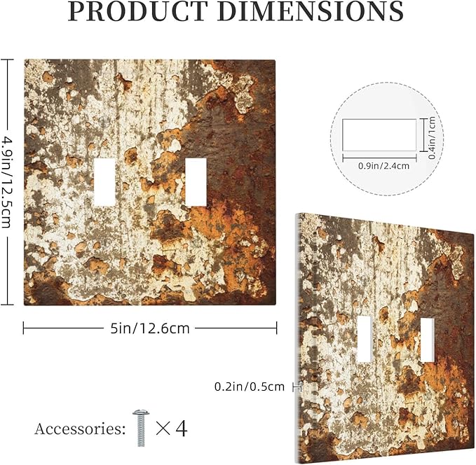 Decorative Switch Plates Vintage Metal Rust Texture Peeling Paint 2 Gang Double Toggle Outlet Light Switch Cover Wall Plate Electrical Faceplate For Farmhouse Cabin Decor
