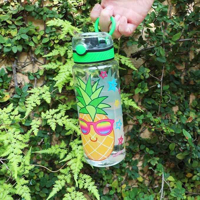 Home Tune Cute Water Bottle for School Kids Girls, BPA FREE Tritan & Leak Proof & Easy Clean & Carry Handle, 23oz/ 680ml - Pineapple