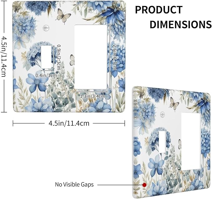 Decorative Outlet Covers Boho Blue Flowers Rustic Beige Butterfly Leaves 2 Gang 1 Gang Wall Plate Cover Single Toggle Rocker Combination Light Switch Plate Covers Jumbo Switch Cover