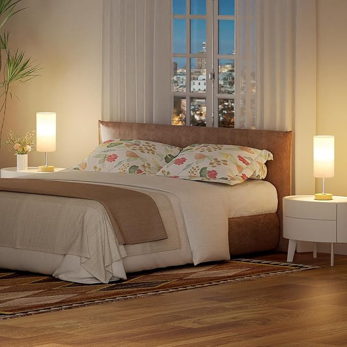 Touch Bedside Lamps Set of 2 - 3 Way Dimmable Table Lamps for Bedroom, Nightstand Lamp with Wooden Charging Station for Kids Room Dorm, Small Desk Lamp for Living Room, Office, Kids Room, Nursery
