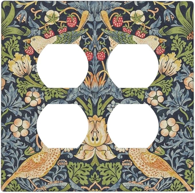 Outlet Covers Morris Strawberry Thrush Birds Colorful Plants 2 Gang Double Duplex Decorative Light Switch Covers Electrical Wallplates Socket Faceplate For Bed Room Living Room Decor