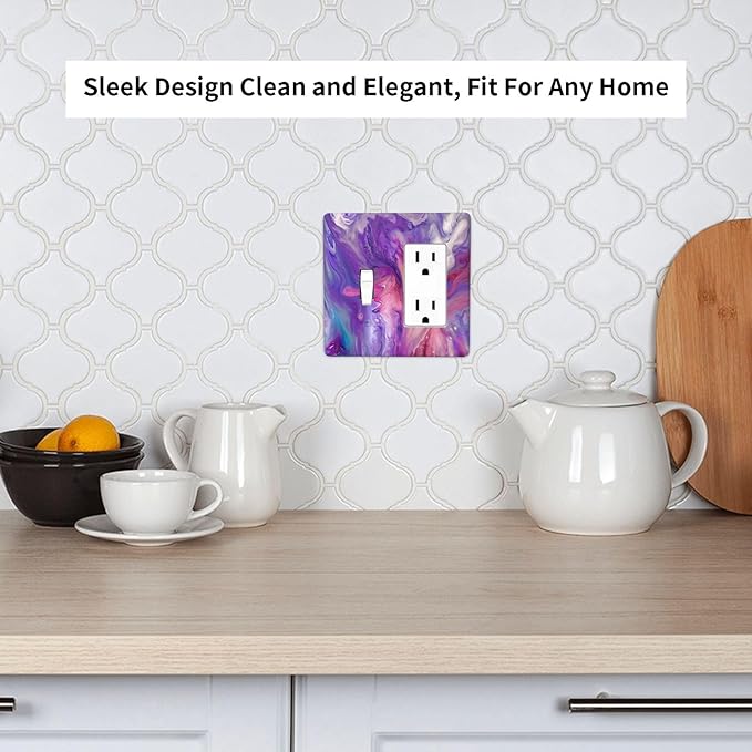 Liquid Marble Modern Abstract Texture Abstract Purple Paint Wall Art Outlet Covers 1 Toggle 1 Rocker Combination Electrical Switch Plates Light Switch Cover Plate Decorative Wall Plate for Living Room