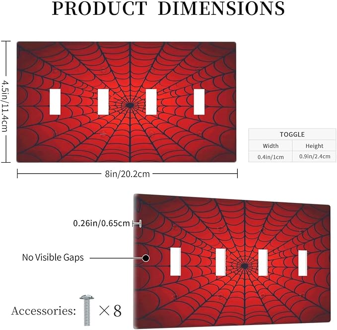 Red Spider Web Black Line Simplicity Light Switch Covers Quad Toggle Electrical Faceplate 4 Gang Wall Plate Decorative Switch Plates For Kids Room Home Decor