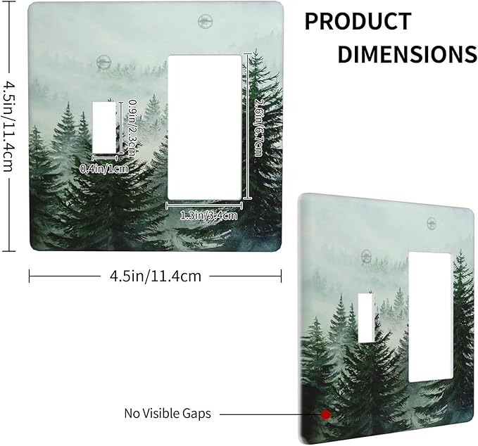 Forest Pinetrees Misty Landscape Nature Outlet Covers 1 Toggle 1 Rocker Combination Electrical Switch Plates Light Switch Cover Plate Decorative Wall Plate for Bedroom Farmhouse Decor