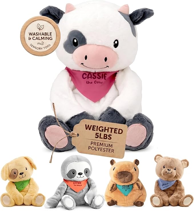 Lilly's Love Weighted Stuffed Animals for Adults & Kids — 5lb Calming Cow Plush for Anxiety, ADHD & Sensory | Machine Washable Weighted Stuffed Animal w/Removable Insert | Cassie The Cow