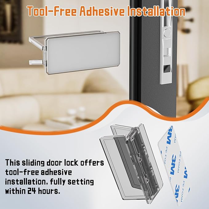 Sliding Door Lock 2 Pack, Child Safety Proof Locks for Sliding Window Security, Sliding Glass Doors Easy Installation, No Tools Required, Extra Strong Adhesive