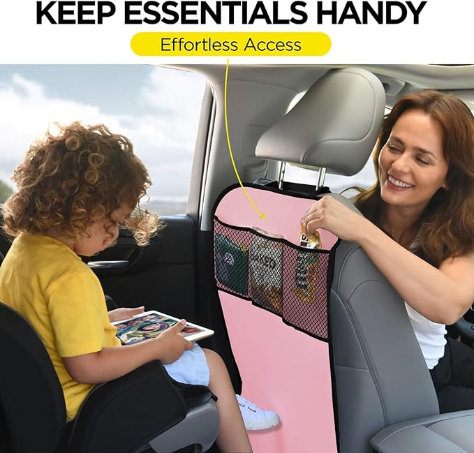 lebogner Back Seat Cover for Kids + 3 Pocket Storage Organizer, (Pink - 3 Pocket)