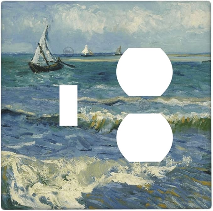 Nautical Ocean Waves Sailboat Painting Blue Sky Wallplates 1 Toggle 1 Duplex Switch Plate Electrical GFCI Faceplate Decorative Light Switch Covers for Bathroom Bedroom Decor