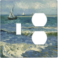 Nautical Ocean Waves Sailboat Painting Blue Sky Wallplates 1 Toggle 1 Duplex Switch Plate Electrical GFCI Faceplate Decorative Light Switch Covers for Bathroom Bedroom Decor