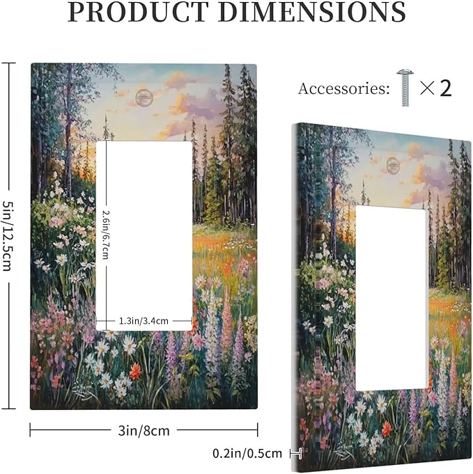 Decorative Outlet Covers Floral Landscape Rustic Nature Wildflower 1 Gang Single Rocker Light Switch Cover Plate Wall Plates Gfci Faceplate For Bed Room Living Room Decor