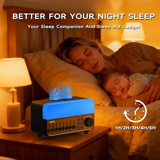 TMEHM 4-in-1 Sleep Sound Machine with White Noise & 8 Nature Sounds, Bluetooth Speaker, Night Light & Aroma Diffuser with Timer for Baby, Kids and Adults (Black)