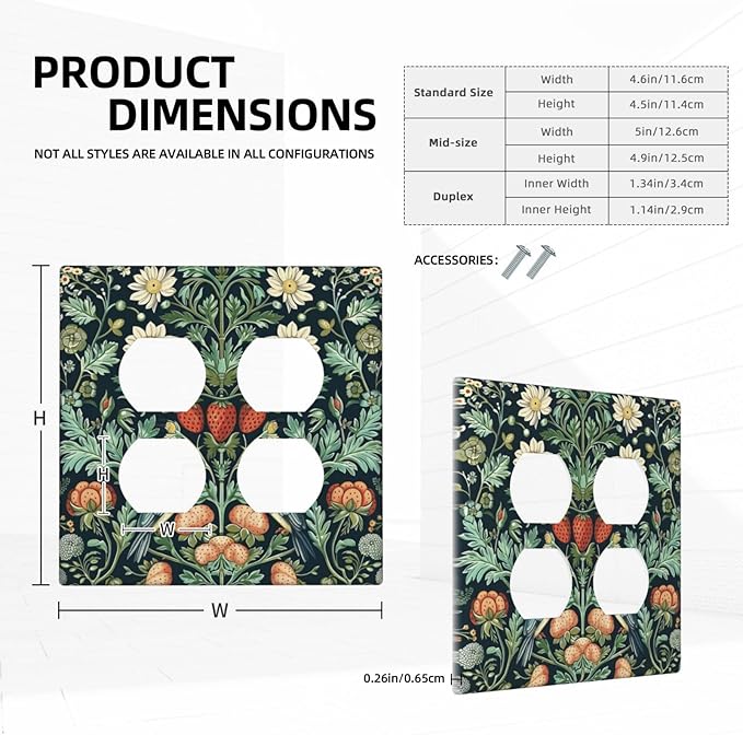 Decorative Outlet Covers Strawberry Birds Flowers Plant Morris Floral 2 Gang Decorative Switch Plate Double Duplex Wall Plates Switch Plates and Outlet Covers for Bathroom Bedroom Decor