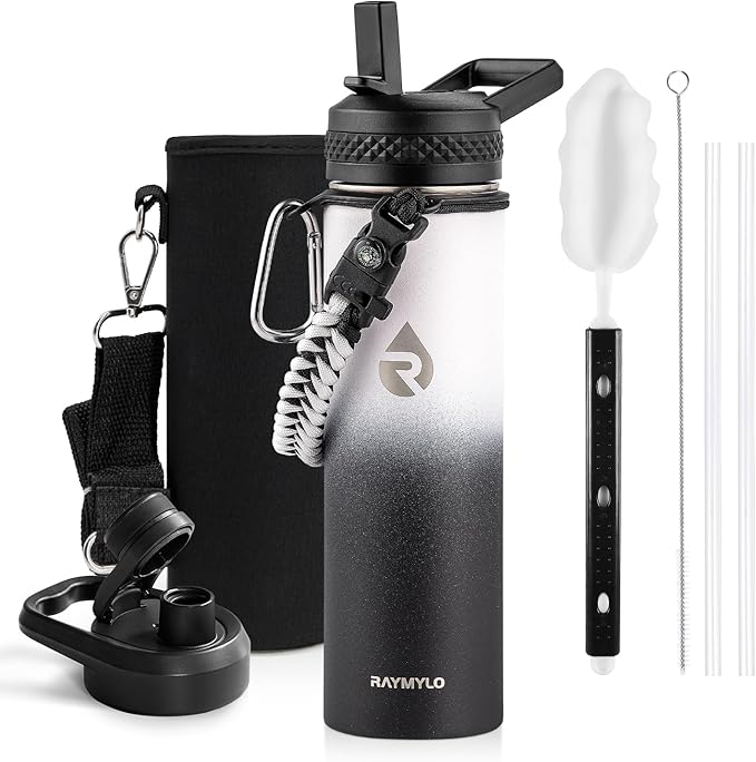 RAYMYLO Insulated Water Bottle 20 oz, Triple Wall Vacuum Stainless Steel (Cold for 24Hrs, Hot for 12Hrs), Leak Proof & Non-BPA, Kids Water Bottle Jug for School with Straw Spout Lids