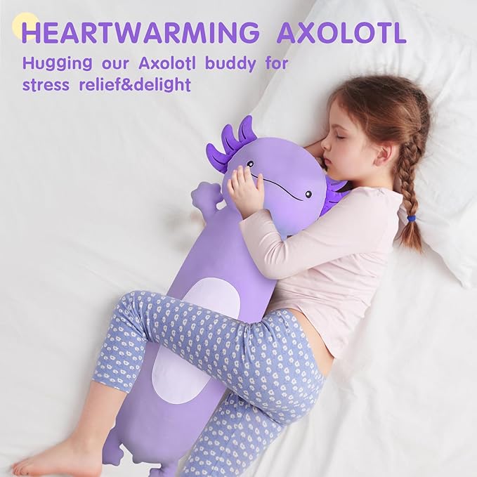 Dalmao 36 inch Cute Giant Purple Axolotl Plush Soft Body Pillow, Large Squishy Plushies Axolotl Stuffed Animals Toy, Gifts for Kids Boys Girls Birthday