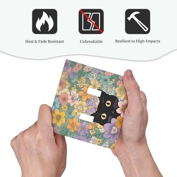 Decorative Switch Plates Funny Cute Cartoon Cat Floral Colorful Flower 2 Gang Double Toggle Outlet Light Switch Cover Wall Plate Electrical Faceplate For Kids Room Nursery Decor