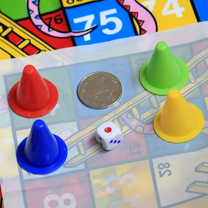 Snake Game | Mini Snakes and Ladders Board Game Set | Portable Folding Chess Toy Compact for Travel Family Parties Adults