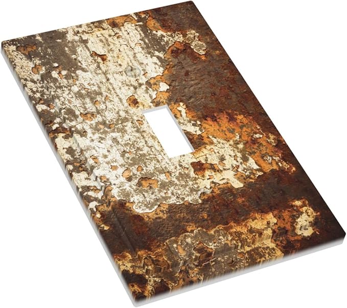 Decorative Light Switch Cover Vintage Metal Rust Texture Peeling Paint 1 Gang Single Toggle Device Electrical Faceplate Switchplates Decorator Outlet Wall Plate For Farmhouse Cabin Decor