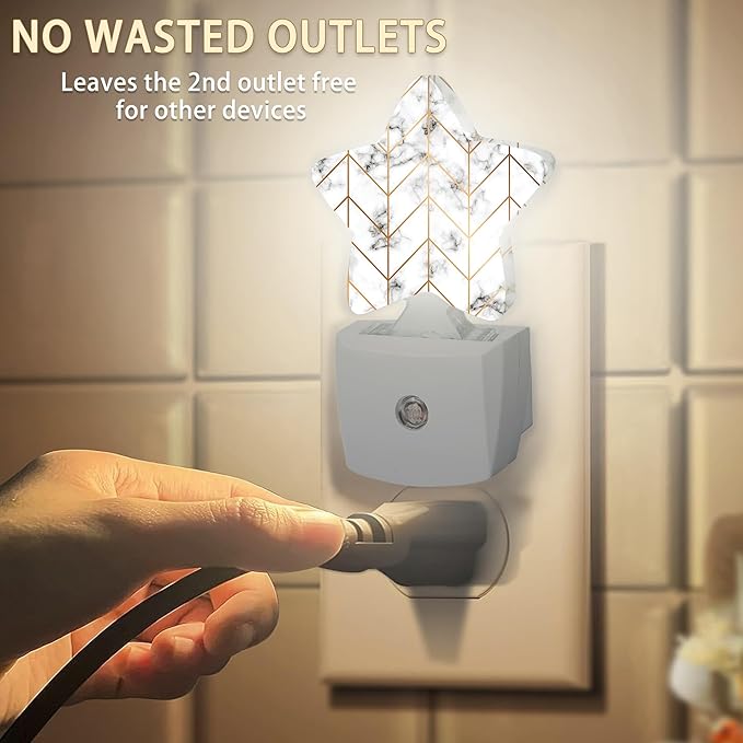 Marble Line Geometric Plug-in Night Light with Dusk-to-Dawn Sensor for Bedroom,Bathroom and Living Room Sleep Friendly lamp for Women/Girls/Boys Gift,0.5W