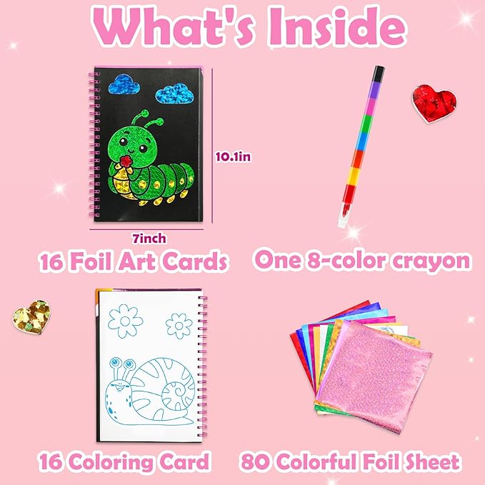 FUNNYB&G Foil Art Crafts for Kids Ages 4-8: Mother's Day 2026, Birthday Gift for Girls, Art and Crafts Supplies, Party Favors, Creative Toys for Girls 4 5 6 7 8 9 Years Old(Insects)