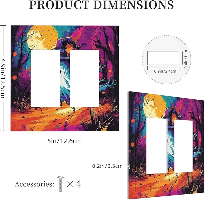 Decorative Outlet Covers Ghost Colorful Forest Moon Dead Tree 2 Gang Double Gfci Rocker Electrical Wall Panels Light Switch Cover Plate For Nursery Kids Room Decor