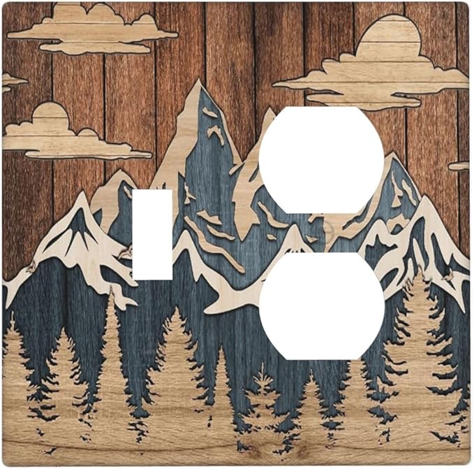 Blue Mountain Range Forest Nature Wilderness Wood Texture Wallplates 1 Toggle 1 Duplex Switch Plate Electrical GFCI Faceplate Decorative Light Switch Covers for Farmhouse Home Decor