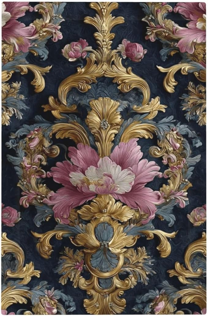 Decorative Light Switch Cover Plate Rococo Pink Floral Flower Gold Leaf 1 Gang No Device Single Blank Outlet Covers Wall Plates for Electrical Outlets Faceplate for Bedroom Home Decor