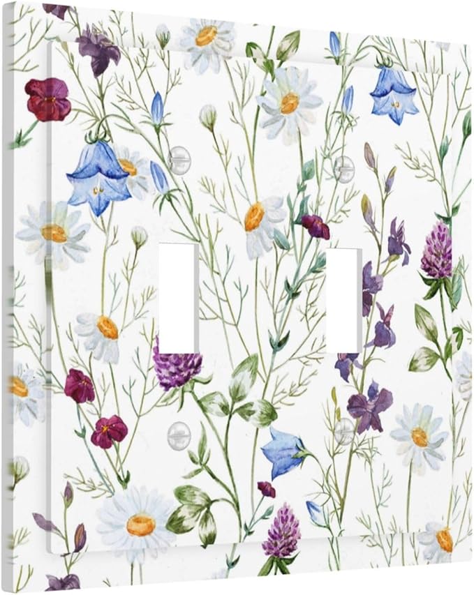 Floral Boho Multicolor Flower Plant Leaves Decorative Switch Plates 2 Gang Double Toggle Outlet Light Switch Cover Wall Plate Electrical Faceplate for Bedroom Living Room Decor