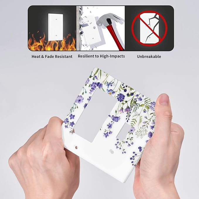 Lavender Wildflowers Purple Flowers Plant Floral Outlet Covers 1 Toggle 1 Rocker Combination Decorative Wall Plate Electrical Switch Plates Light Switch Cover Plate for Bedroom Living Room Decor