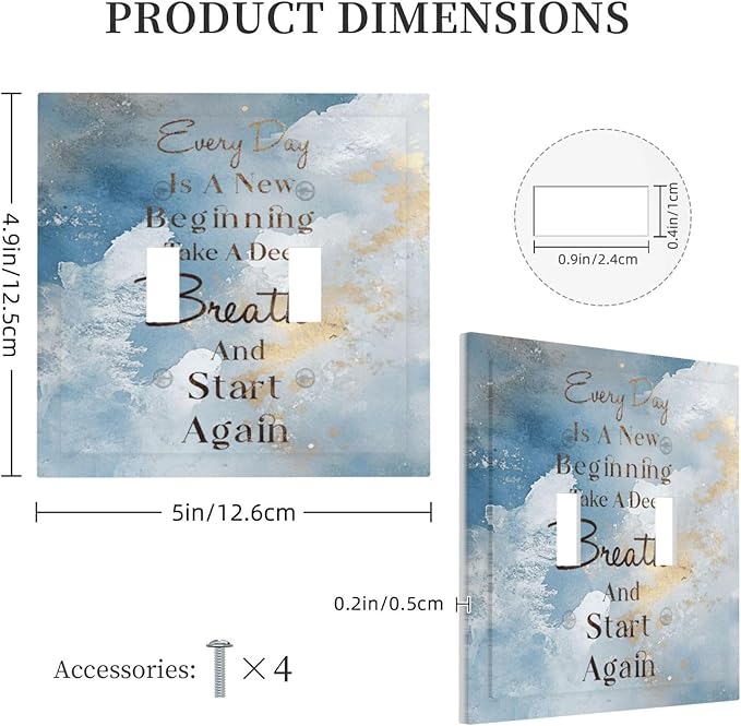 Decorative Light Switch Cover Plate Motivational Quotes Blue Abstract Texture 2 Gang Outlet Covers Double Toggle Wall Plates for Electrical Switch Plate Covers Faceplate for Home Decor