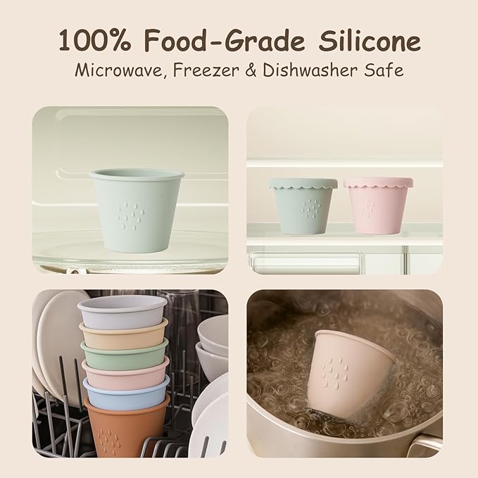 Silicone Baby Food Containers 6 Pack 4oz Baby Food Storage Set, Airtight Leak Proof Baby Feeding Cups, Freezer & Microwave Safe, Stackable Baby Snack Containers, Baby Shower Gift Andy Bear