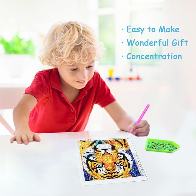 Libfx Diamond Art Kits for Kids with Frame Diamond Art for Girls Boys Beginners Arts and Crafts Ages 8-12 Birthday Gifts (Tiger)