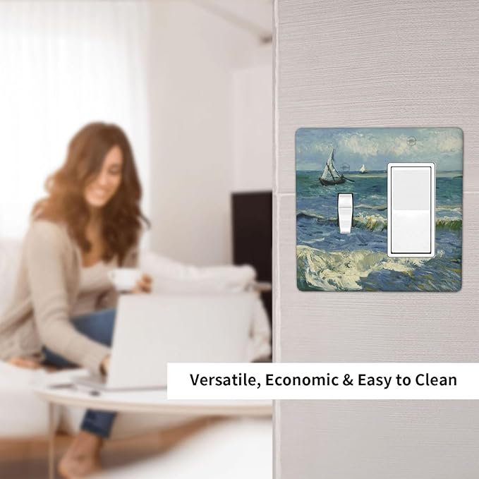 Nautical Ocean Waves Sailboat Painting Blue Sky Outlet Covers 1 Toggle 1 Rocker Combination Decorative Wall Plate Electrical Switch Plates Light Switch Cover Plate for Bathroom Bedroom Decor
