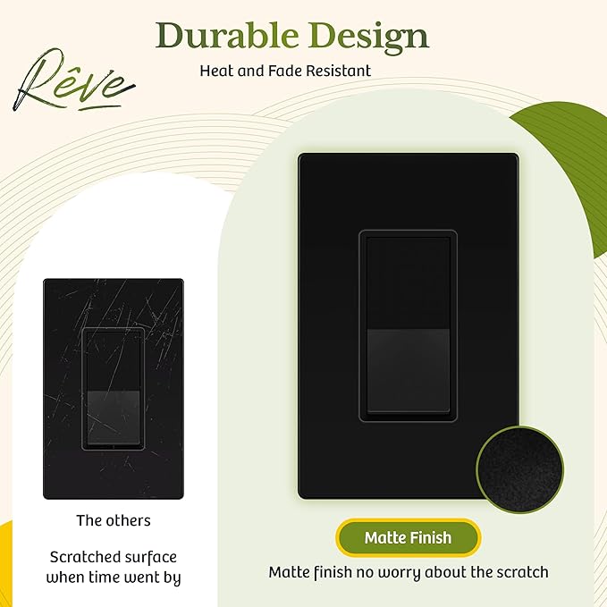 TG Screwless Decorator Wall Plates Child Safe Outlet Covers, Size 1-Gang 4.50" H x 2.75” L, Unbreakable Polycarbonate Thermoplastic, UL Listed, Matte Black (1 Pack)