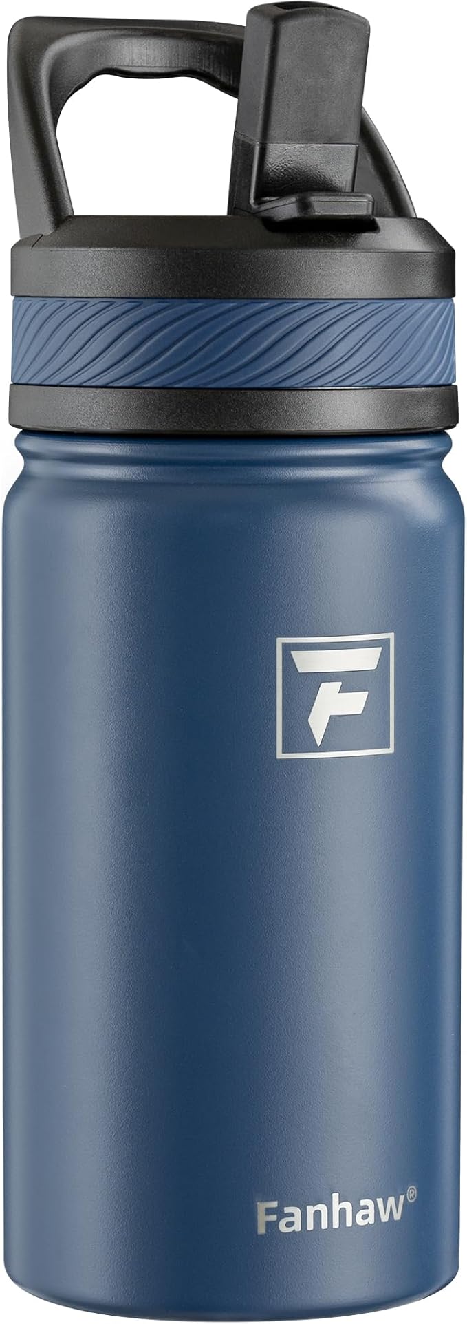 Fanhaw 14 Oz Kids Insulated Water Bottle with Straw Lid – Stainless Steel Double Wall Vacuum, Leak-Proof, BPA-Free Water Bottles for School Boys & Girls(Navy Blue)