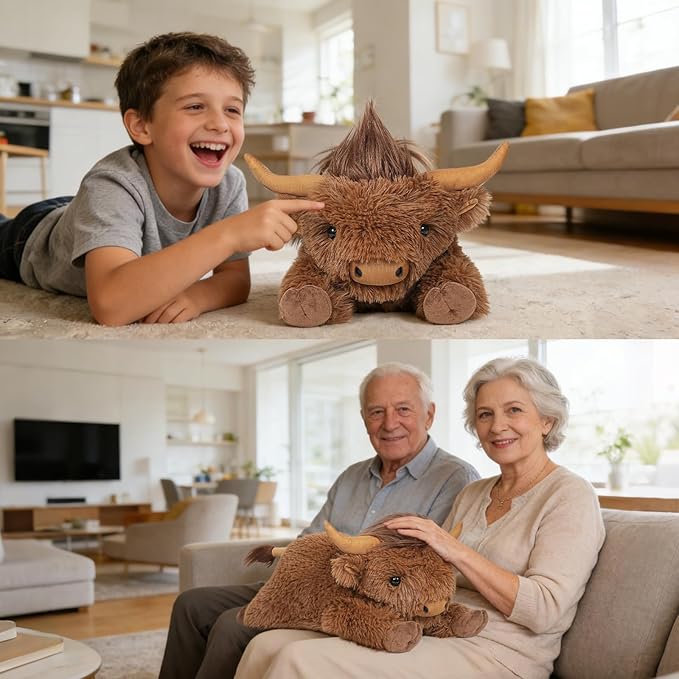 WDXDSOB Weighted Highland Cow Stuffed Animals, 4.2 Lbs Weighted Highland Cow Plush for Kids & Adults, 21.6 Inch Large Cattle Pillow Toy Gift for Christmas Birthday Gift