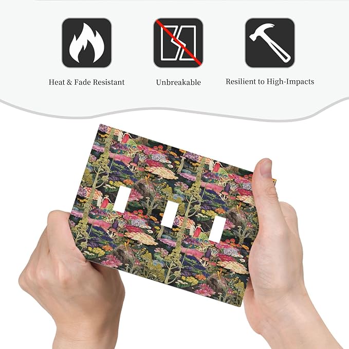 Dreamy Tropical Rainforest Colorful Mushroom Wildflower Decorative Switch Plates 3 Gang Wall Plate Triple Toggle Light Switch Cover Faceplate Electrical Wall Panels for Farmhouse Kids Room Decor