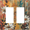 Light Switch Cover Plate Vintage Wooden Daisies Butterflies Floral 2 Gang Double Rocker Outlet Covers Decorative Switch plates Electrical Wall Plates GFCI Receptacle for Bathroom Farmhouse